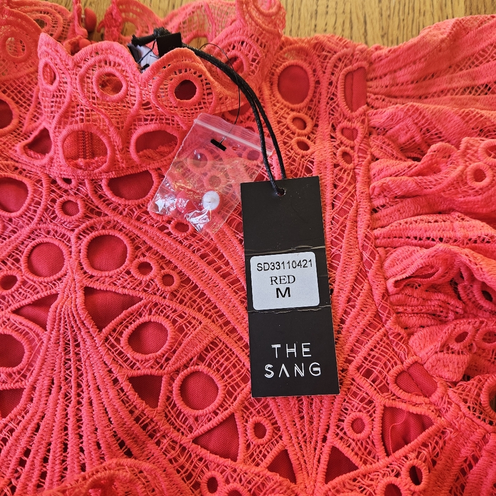 The Sang Elegant Salmon Or Orange Lace Dress Sz M NWT See Pictures For Details - Picture 10 of 12